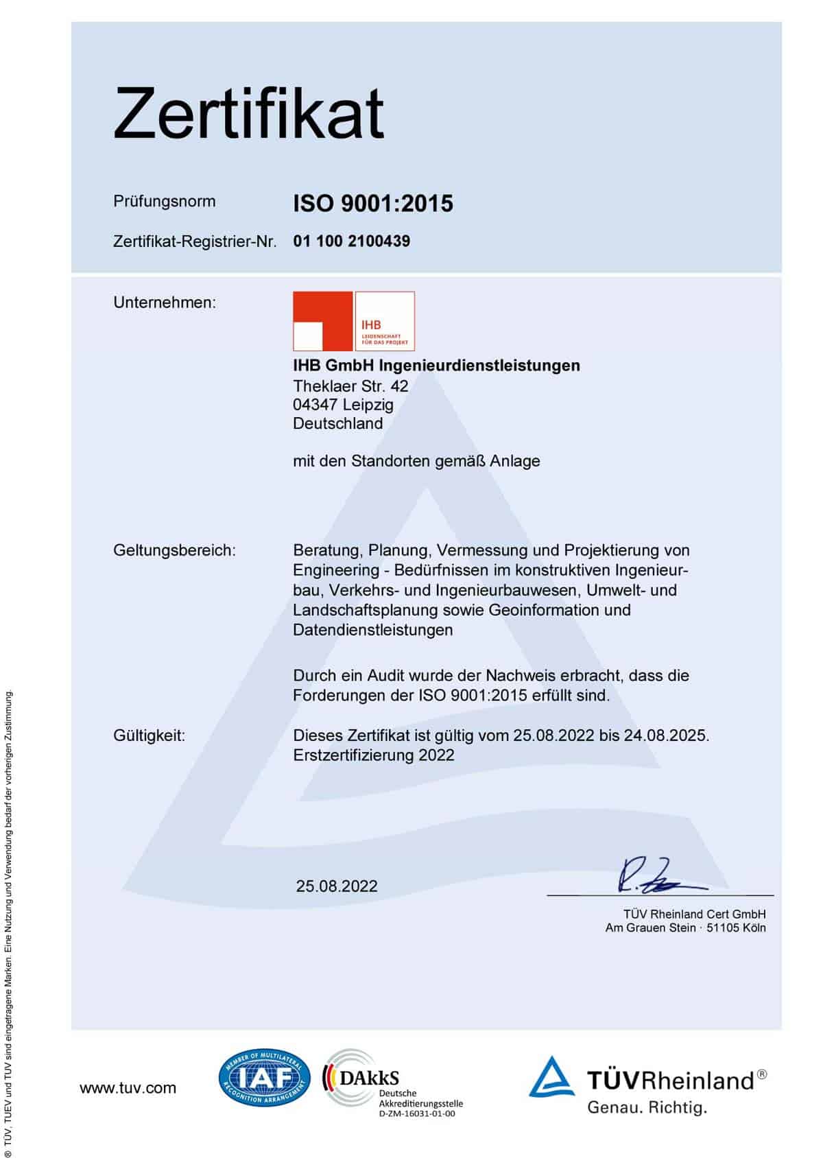 Zertifikat DIN EN ISO 9001
